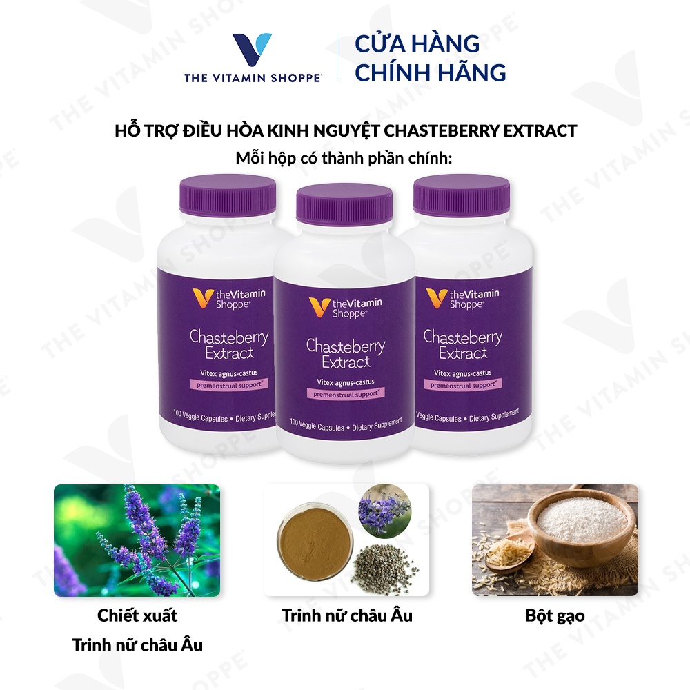 Viên uống điều hòa kinh nguyệt THE VITAMIN SHOPPE Chasteberry Extract 100 viên