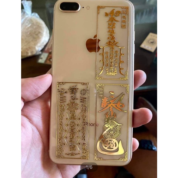 Bộ 3 miếng dán điện thoại phong thủy HỒ LY+THÁI TUẾ+MUA MAY Linh Phù tài lộc.Cát Linh May Mắn