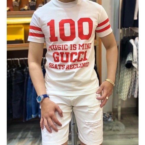 Áo thun cao cấp nam nữ vải cotton hoạ tiết GU.CI Phối viền thời trang