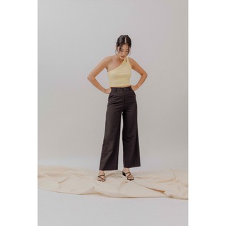 LIBÉ - Quần dài ống rộng vải cotton màu đen