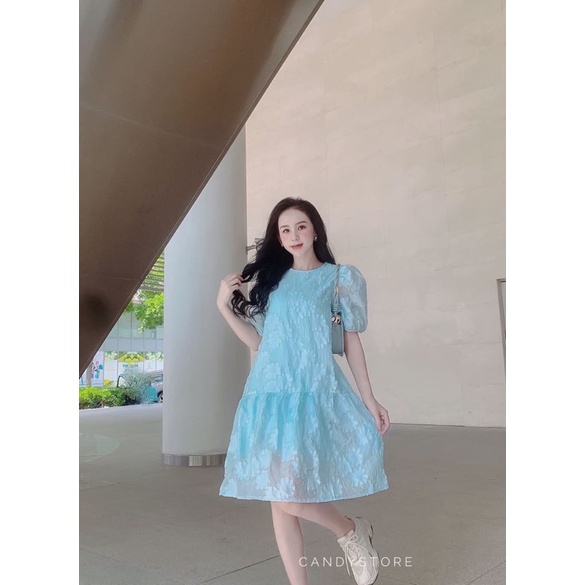 Đầm đuôi cá form suông hoa xanh