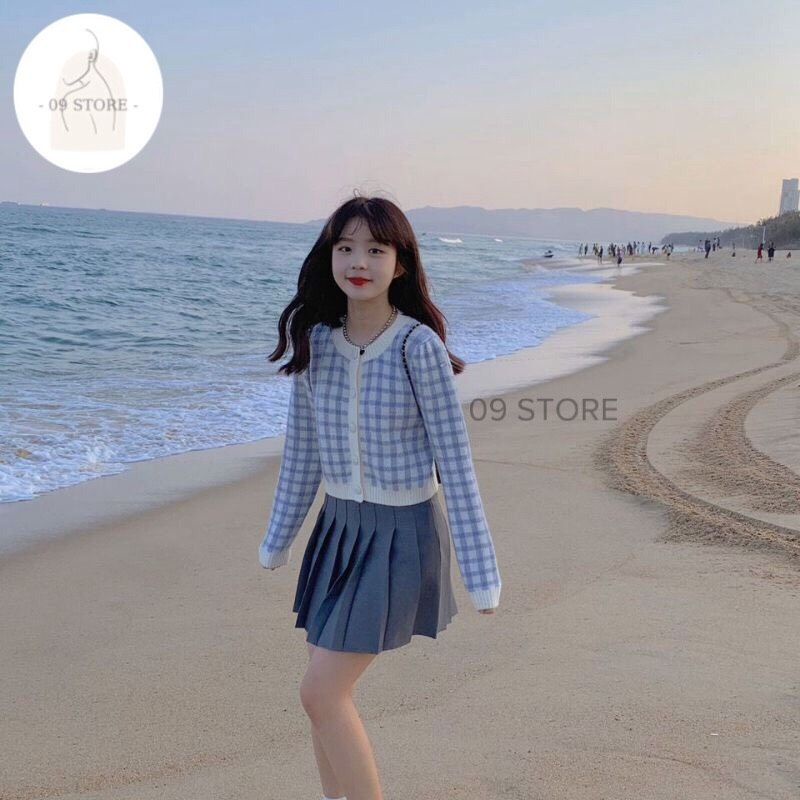 Áo khoác len kẻ sọc, cardigan kẻ ô phong cách Hàn Quốc