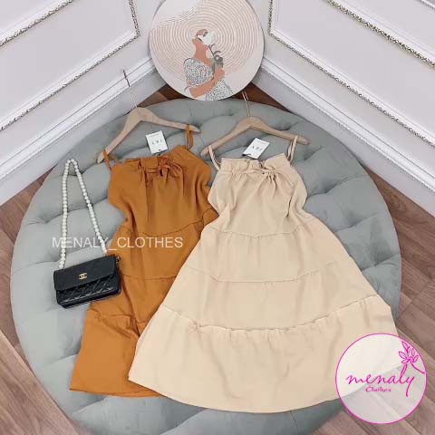 Váy 2 dây dáng xuông, mẫu váy cổ yếm hở vai thích hợp đi biển, đi chơi, mặc trong áo blazer đều đẹp -V04 | BigBuy360 - bigbuy360.vn