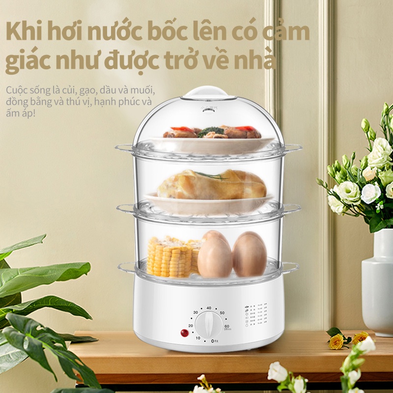 Nồi hấp trứng thời gian đa chức năng công suất lớn, tủ hấp bữa sáng gia đình, vật dụng để luộc trứng, đồ điện tử trẻ em