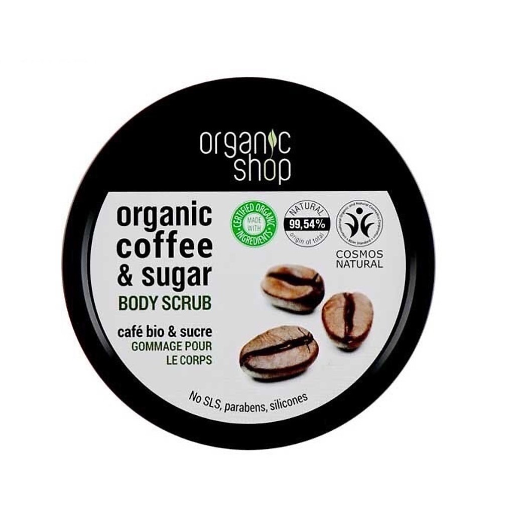 Scrub Organic Coffee & Sugar Body 0RGANIC SHOP Tẩy tế bào chết giảm mụn lưng, mụn toàn thân 250ml