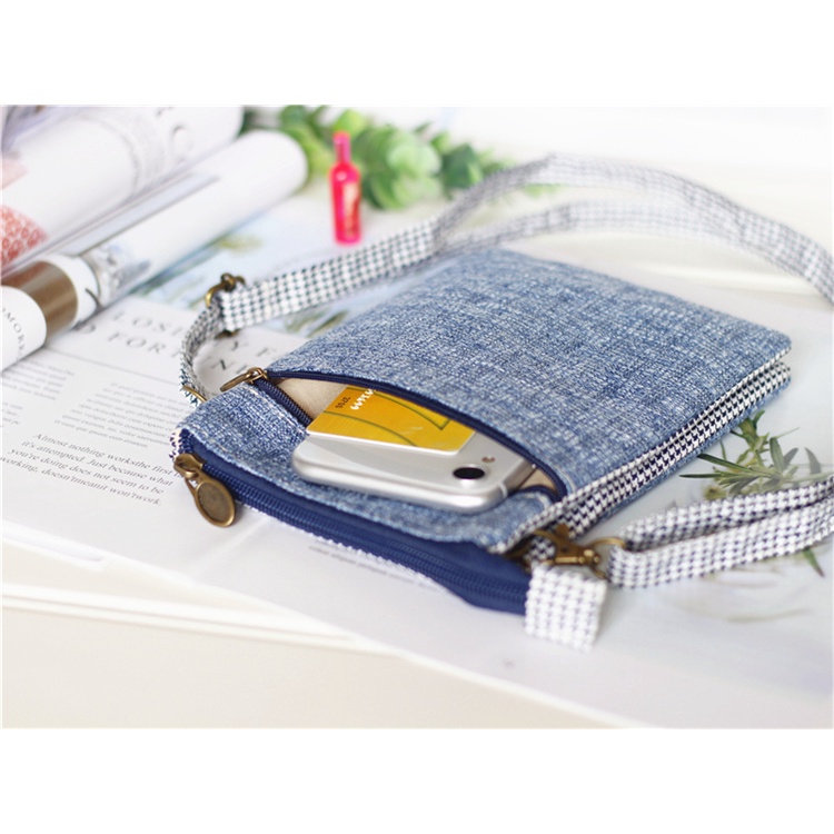 Túi Đựng Điện Thoại/Chìa Khóa/Tiền Bằng Vải Lanh Cotton In Hoa Nhỏ Xinh