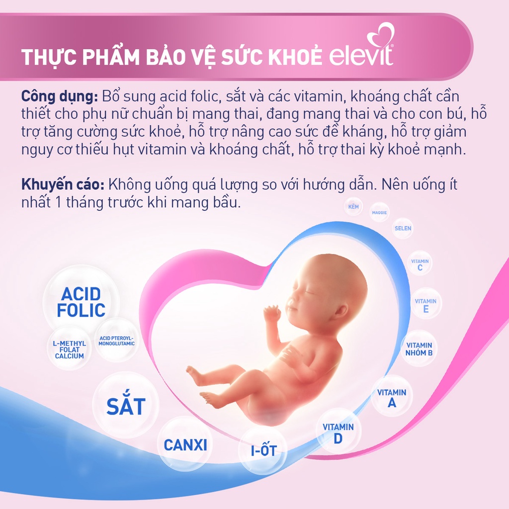 Viên Uống Vitamin Elevit Cho Bà Bầu Bổ Sung Khoáng Chất, Tăng Đề Kháng (Hộp 30 Viên)