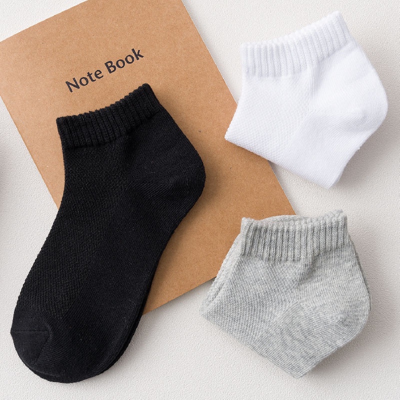 Set 4 Đôi Tất Cotton Mỏng Phối Lưới Màu Trắng Đen Thời Trang Xuân Hè Cho Bé Trai