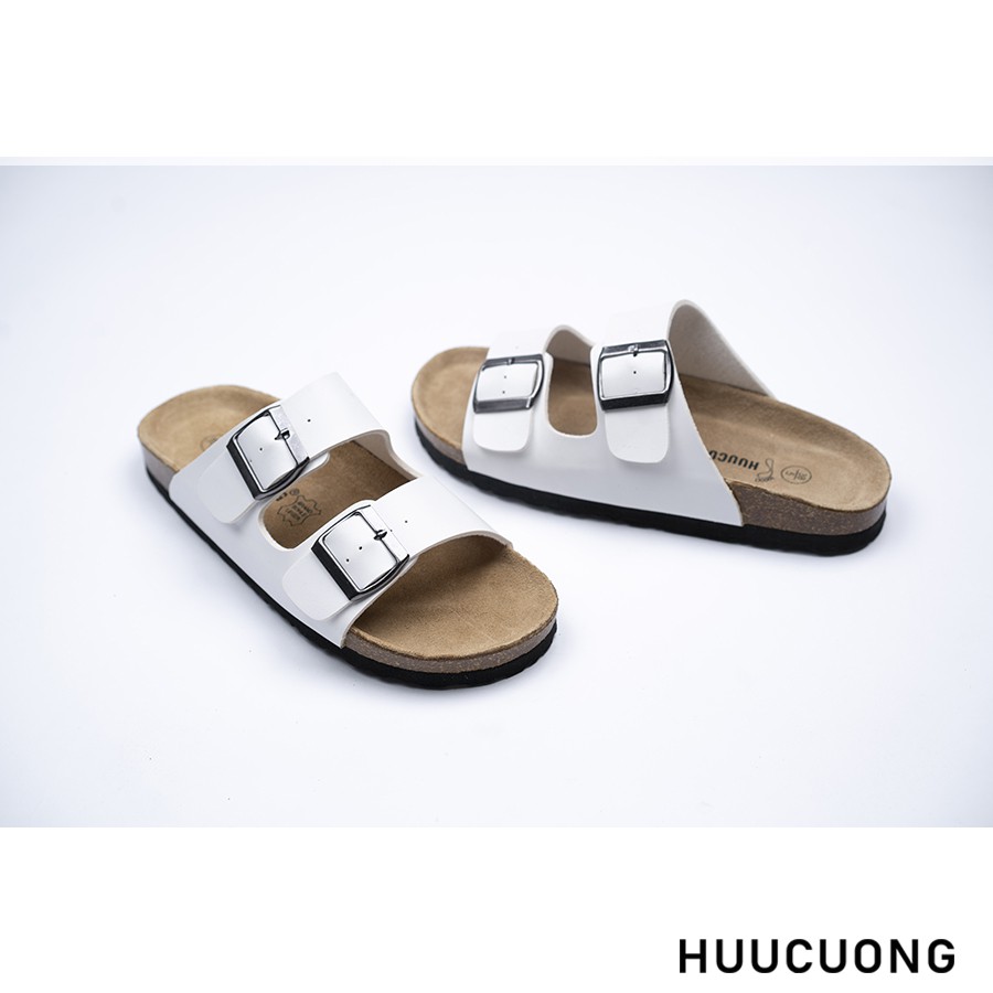 Dép nữ HuuCuong 2 khóa trắng đế trấu