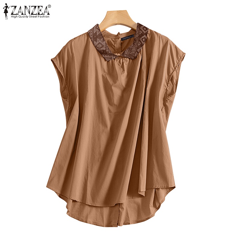 Áo kiểu Zanzea tay ngắn cổ bẻ cài nút sau phong cách vintage thời trang dành cho nữ