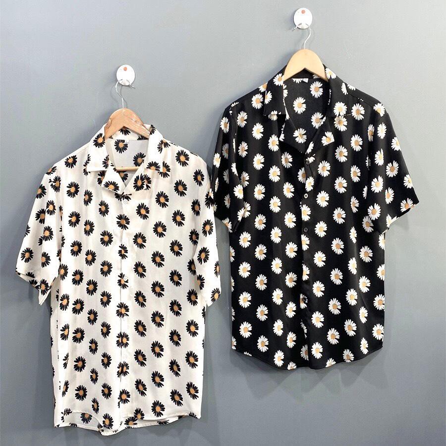 Áo Sợ Mi Lụa Tay Ngắn Nam Nữ Hoa Cúc Unisex