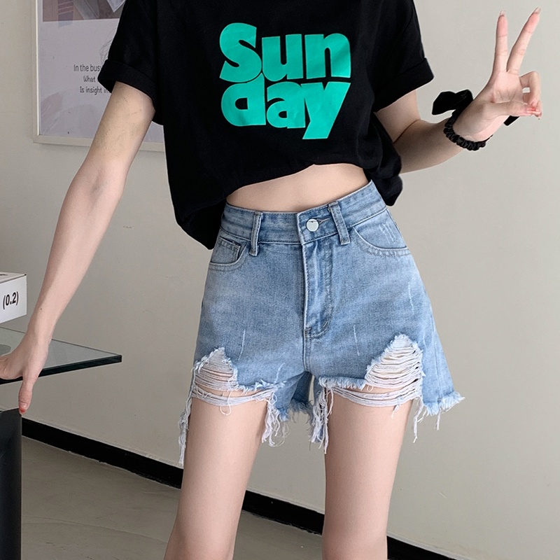 Quần Short Jeans Lưng Cao Phong Cách retro Cho Nữ