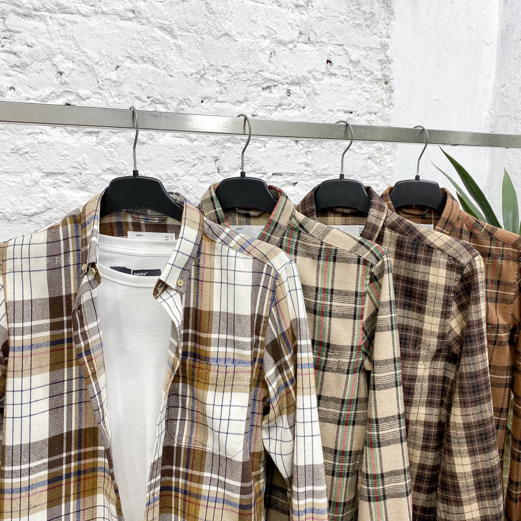 Áo Sơmi Nam BT họa tiết sọc, sơmi caro dài tay công sở - phối streetstyle tông Nâu Be kiểu Hàn GATE6 - #4718