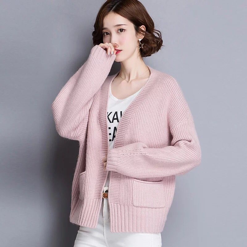 Áo Khoác Cardigan Dệt Kim Dáng Rộng Dày Dặn Màu Sắc Trơn Thời Trang Thu Đông Hàn Quốc 2022 Cho Nữ Có Size Lớn