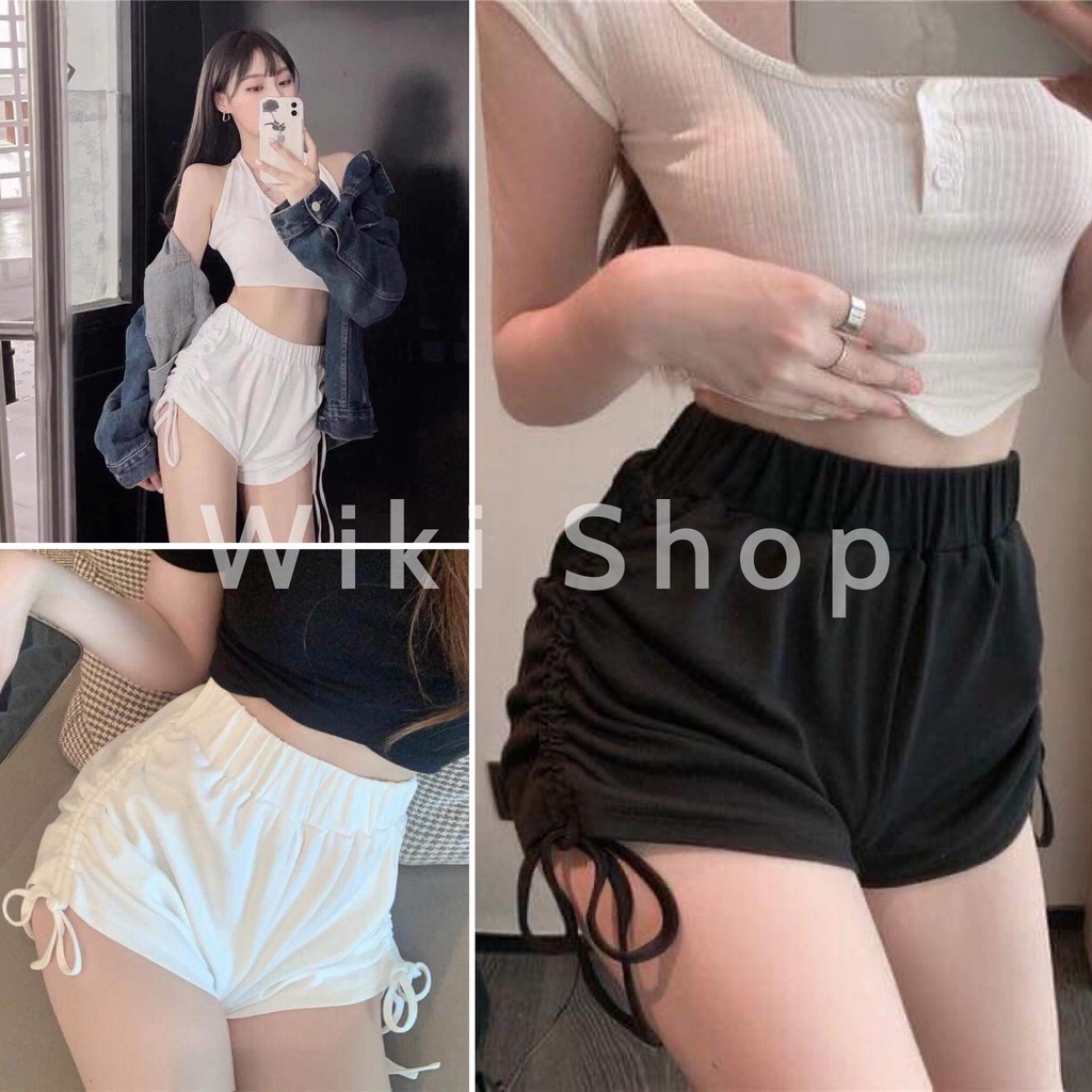 [C367] Quần đùi dây rút bên sexy trắng đen - Quần short nữ cạp chun chất thun co giãn sexy ống suông freesize | BigBuy360 - bigbuy360.vn
