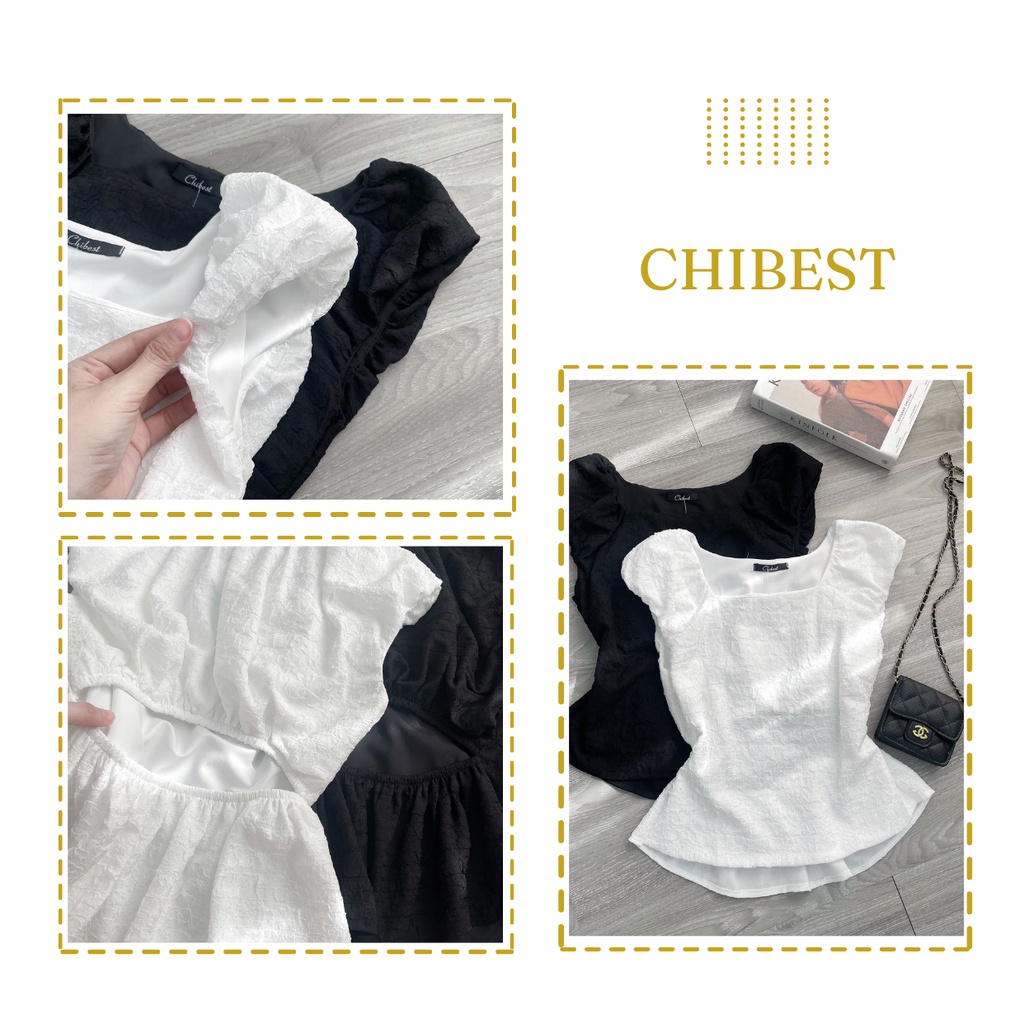 Áo Kiểu cổ vuông khoét chun lưng tay chun cánh tiên CHIBEST DAB82