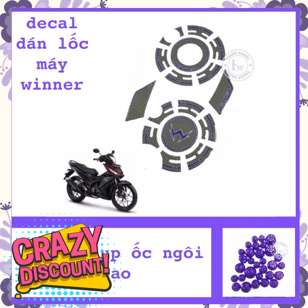 Decal 3D nổi dán lốc máy WINNER  thanh khang tặng chụp ốc ngôi sao màu tím  006000964  006000563.