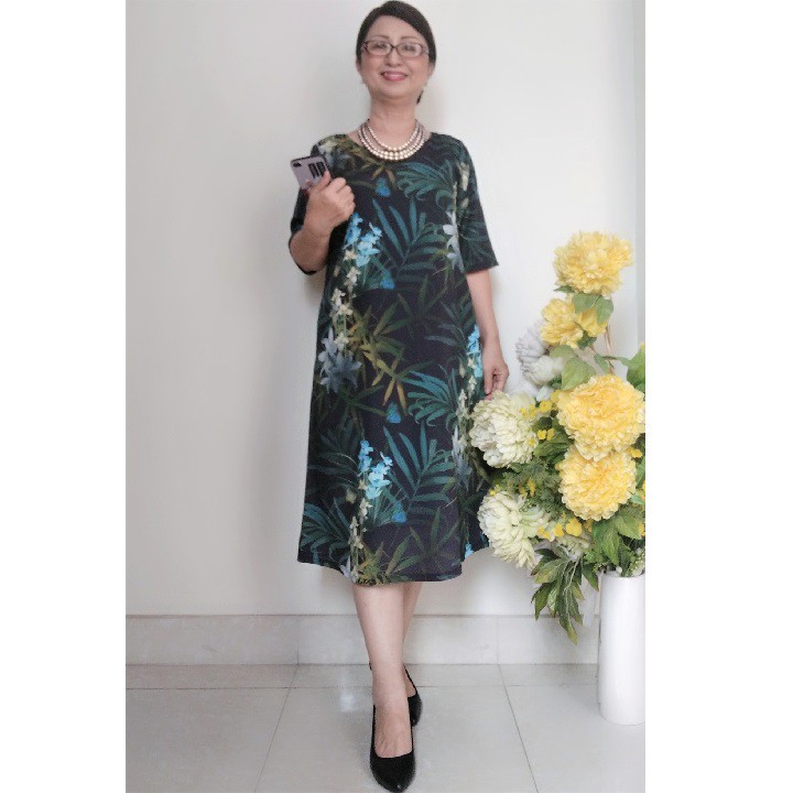 Váy Đầm Trung Niên Form Chữ A - Vải Lụa Đũi Không Co Giãn Mát - Size 50Kg - 85Kg | BigBuy360 - bigbuy360.vn