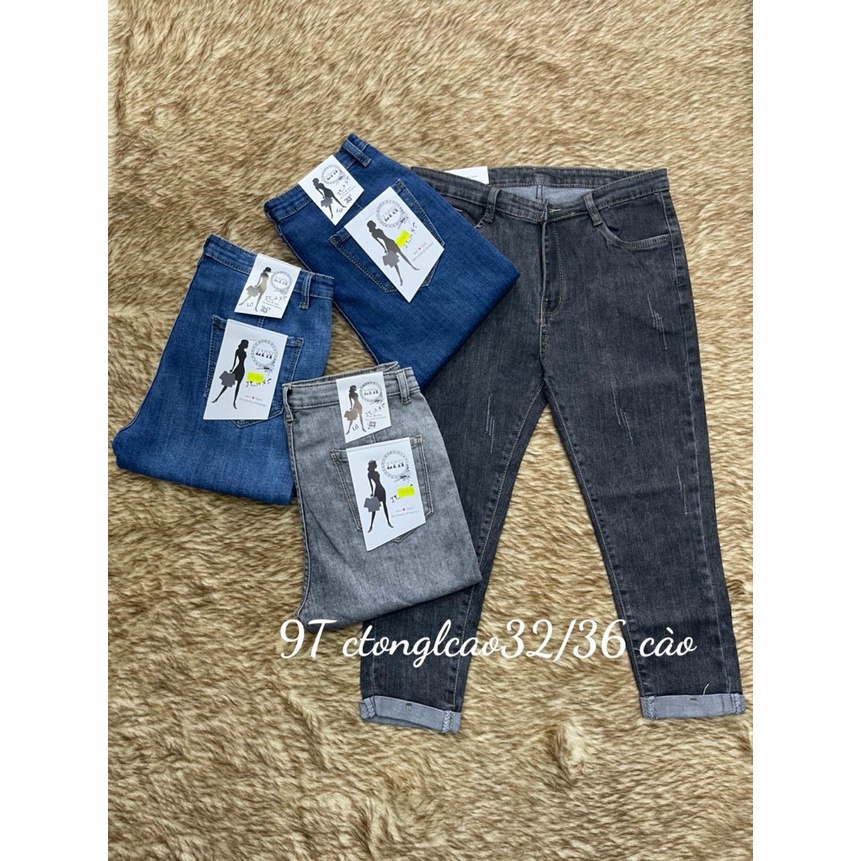Quần jean nữ 9 tấc lỡ hàng wash xịn co giãn lưng cao suông lai