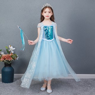 Đầm Elsa màu xanh tà dài, mẫu mới siêu hot cho bé gái