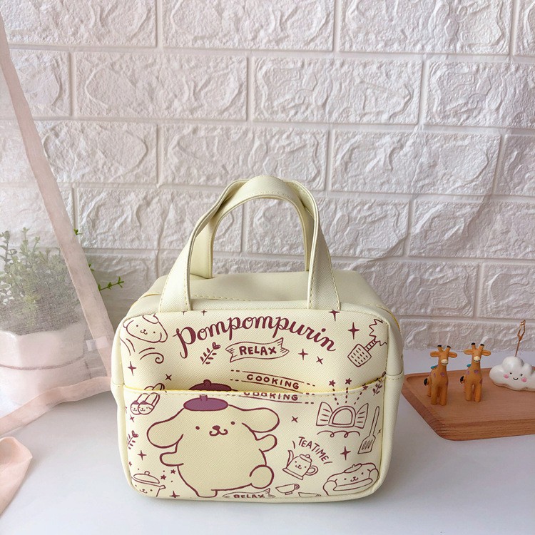 1 Túi giữ nhiệt đựng hộp cơm trưa bằng PU hình Doraemon Hello Kitty xinh xắn