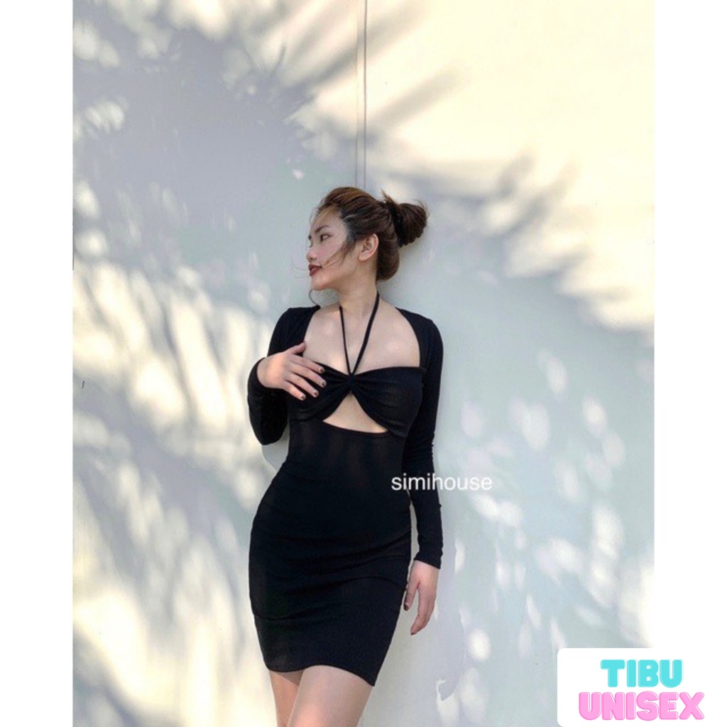 Đầm Ôm Body Tay Dài Khoét Ngực Cao Cấp Siêu Phẩm TIBU, Váy Nữ Sexy Cổ Yếm HotGirl siêu trend 2022