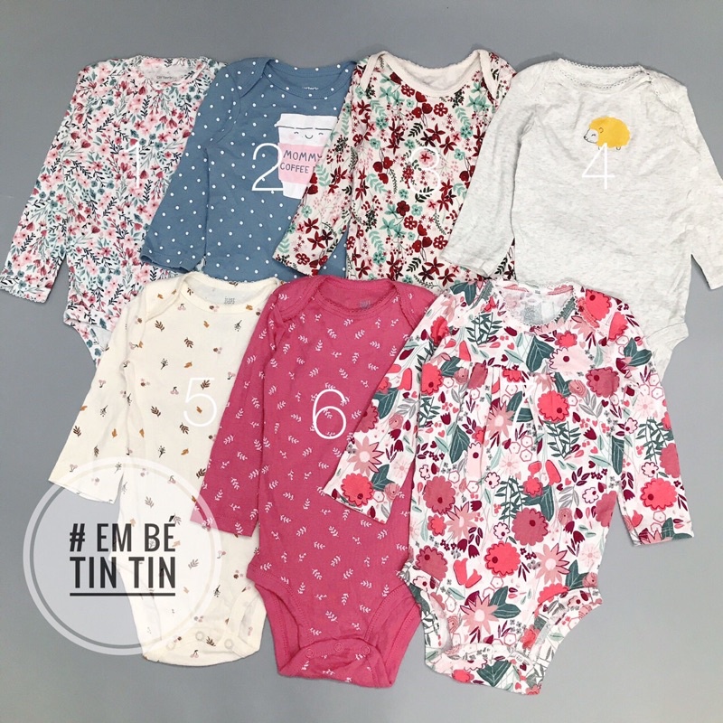 Body chip dài tay cho bé gái ( size 3m đến 24m)