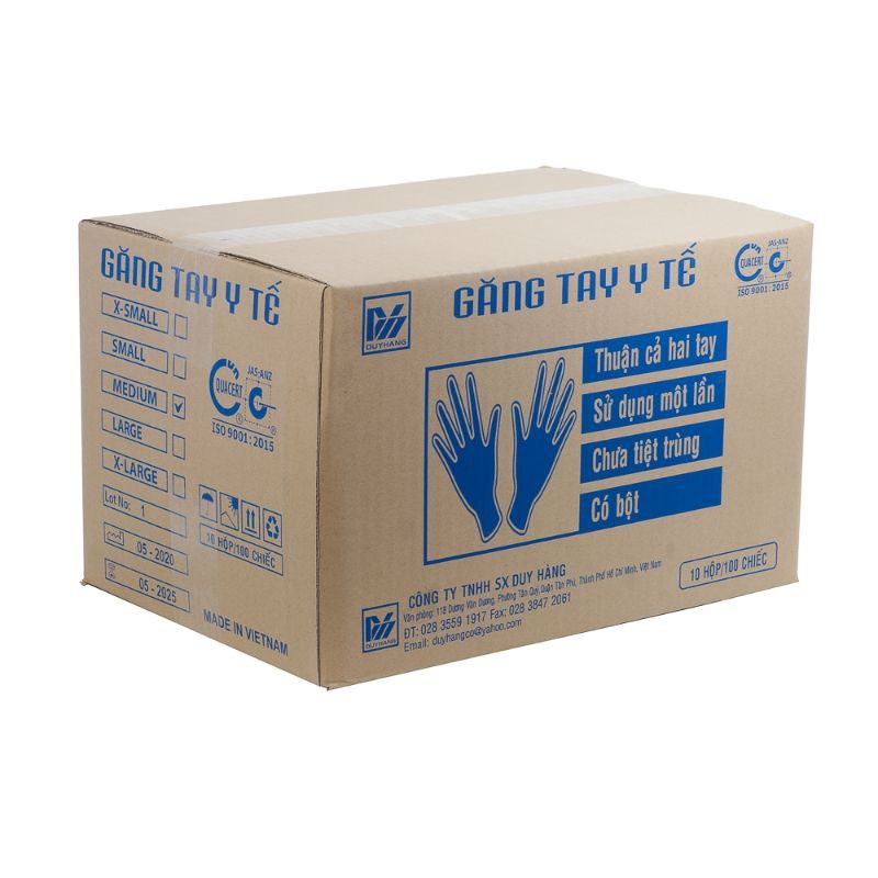[Giao hỏa tốc HCM] Găng tay y tế Latex Examination Gloves hộp 100 cái - Chất liệu cao su thiên nhiên (không bột)