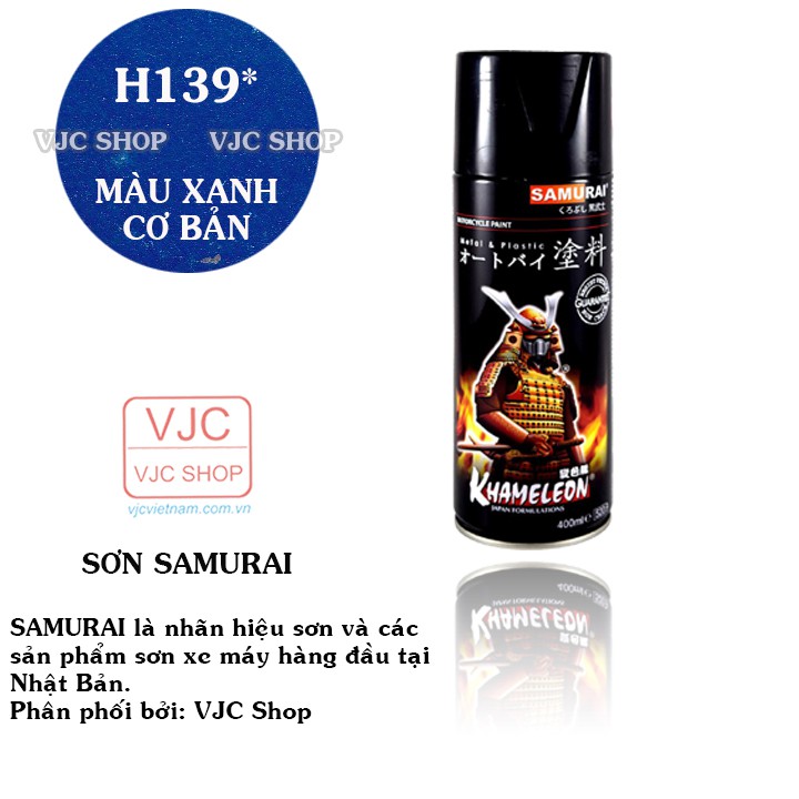 Chai sơn xịt sơn xe máy cao cấp SAMURAI màu xanh cơ bản mã H139* dung tích 400 ml