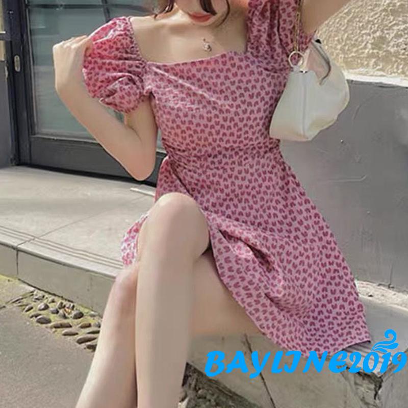 Bay-đầm Chữ A Tay Ngắn Phồng Cắt Cổ Vuông Dành Cho Người Lớn