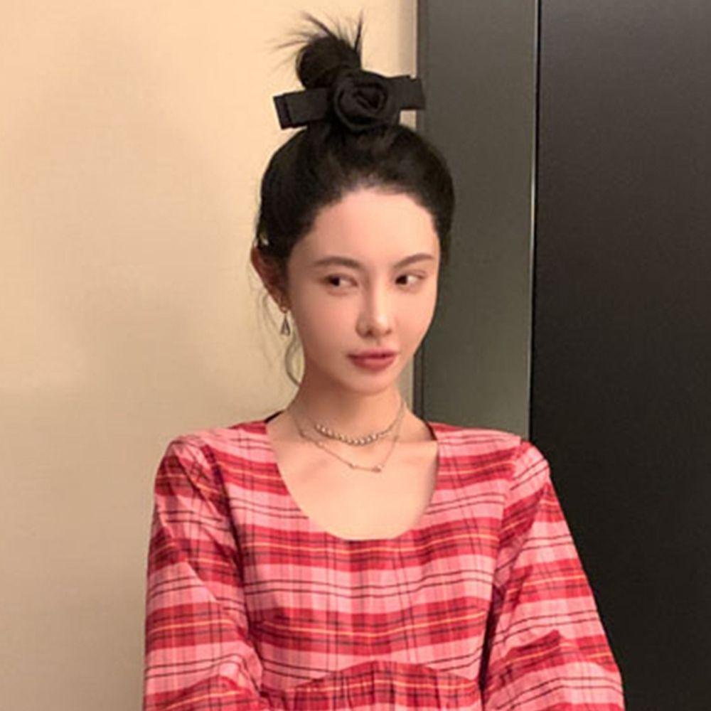 Kẹp Tóc Nơ Lớn Bằng Vải Đính Hoa Trà Phong Cách Hàn Quốc Cổ Điển Dành Cho Nữ