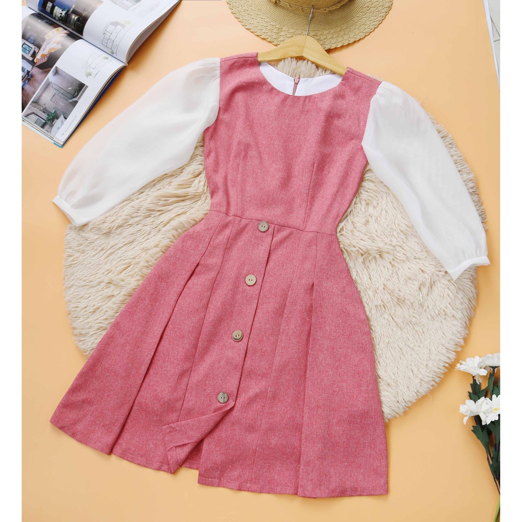 [Mã SKAMA06 giảm 8% tối đa 50K đơn 250K] Đầm công sở phối tay voan nữ tính hack tuổi