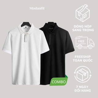 [COMBO TIẾT KIỆM] 2 Áo polo nam MODANFIT 2 màu trắng, đen trơn basic viền cổ - phối sọc trắng, đen hiện đại