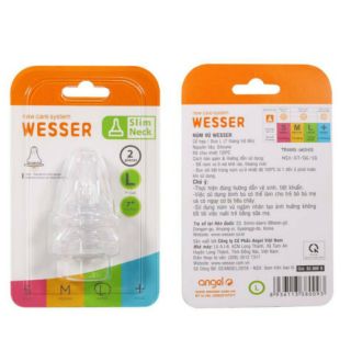 Vỉ 2 Núm vú thay thế bình Wesser cổ hẹp size S/ M/L/ +