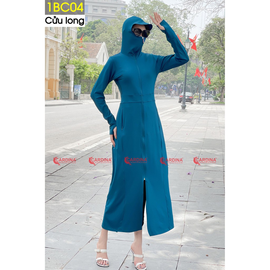 Áo chống nắng nữ  cao cấp chính hãng Cardina UPF 50+,  dáng dài liền thân, thơm mát, thoáng khí có lưới co giãn làm mát