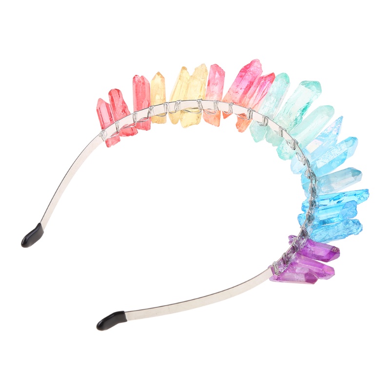 Flgo Băng Đô Cài Tóc Hình Vương Miện Đính Đá Thạch Anh Màu Cầu Vồng Thủ Công Phong Cách Bohemian Dân Tộc
