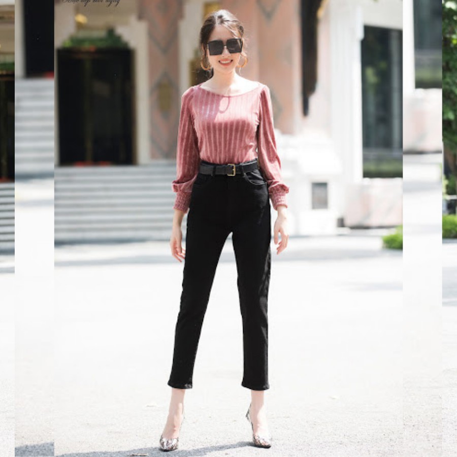 Quần baggy nữ thiết kế H&H Luxury - Quần jean đen baggy cạp cao Dáng thời thượng | BigBuy360 - bigbuy360.vn