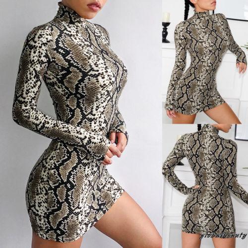 Đầm ôm tay dài in họa tiết da rắn gợi cảm cho nữ