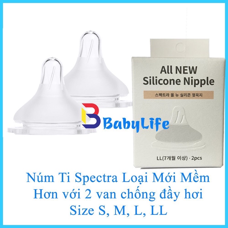 Núm ti Bình cổ rộng Spectra Siêu mềm Size M/L/LL Loại mới - Hộp 2 Núm