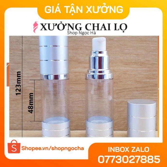 Chai hút chân không trong suốt Nắp Bạc 30ml , chai xịt giọt chiết kem , phụ kiện du lịch