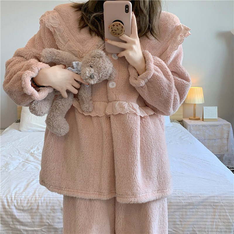 Đồ ngủ công chúa lông cừu cổ búp bê xinh xắn