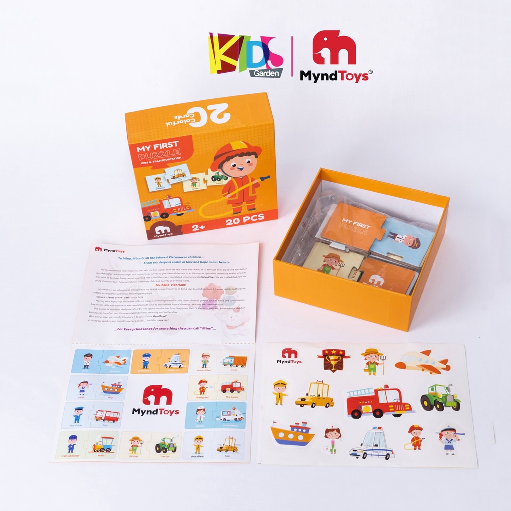 Đồ chơi xếp hình cho bé bộ ghép hình MYNDTOYS  20 mảnh với chủ nghề nghiệp và phương tiện cho trẻ từ 2 tuổi MT02-MFJobs