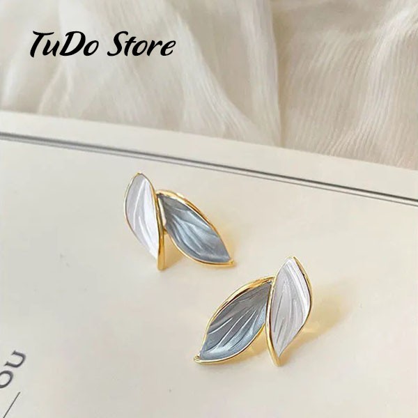 Bông tai, hoa tai nữ Hàn Quốc mạ bạc 925 hình chiếc lá nhỏ gọn cá tính HT1