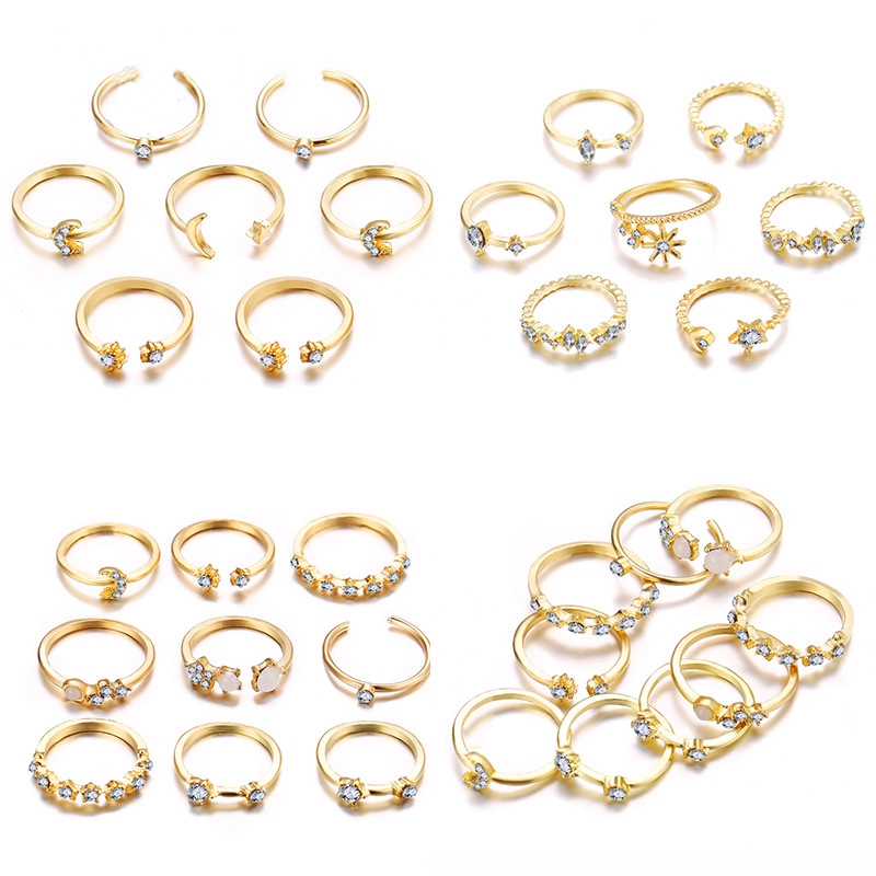 Set nhẫn AY đính đá mặt hình trăng sao thời trang cho nữ