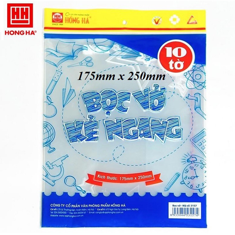 Bọc vở Ni lông cấp II Hồng Hà 175x250mm / Bọc vở kẻ ngang 3157