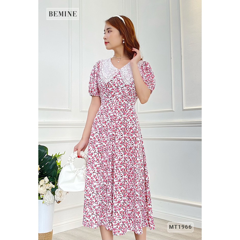 Đầm xòe hoa nhí tay bồng cổ ren BEMINE MT1966DO | BigBuy360 - bigbuy360.vn