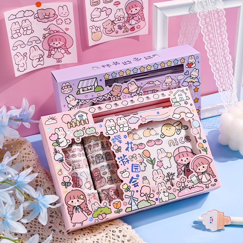 Miếng Dán Trang Trí Sổ Tay Kèm Hộp Đựng Thiết Kế Dễ Thương