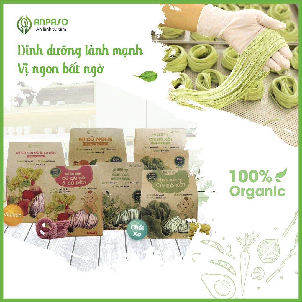 Mì Rau Eat Clean Củ Cải Đỏ và Củ Dền Hữu Cơ Organic Anpaso, Giảm Cân , ăn chay, không chiên nóng, tốt cho tiêu hóa 120g | BigBuy360 - bigbuy360.vn