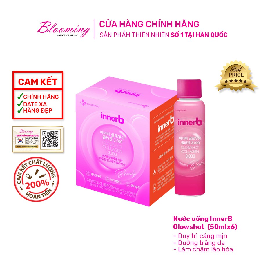 [ GIFT ] Hộp 6 chai nước uống Collagen Vitamin C sáng da InnerB Glowshot (50mlx6)