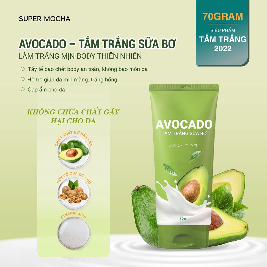 [KÈM QUÀ TẶNG] Kem Trắng Da, Dưỡng Ẩm Body Bơ Và Body Sữa Dê, Avocado Body Cream Mocha 200g and Goat Milk 3S Cream 200g